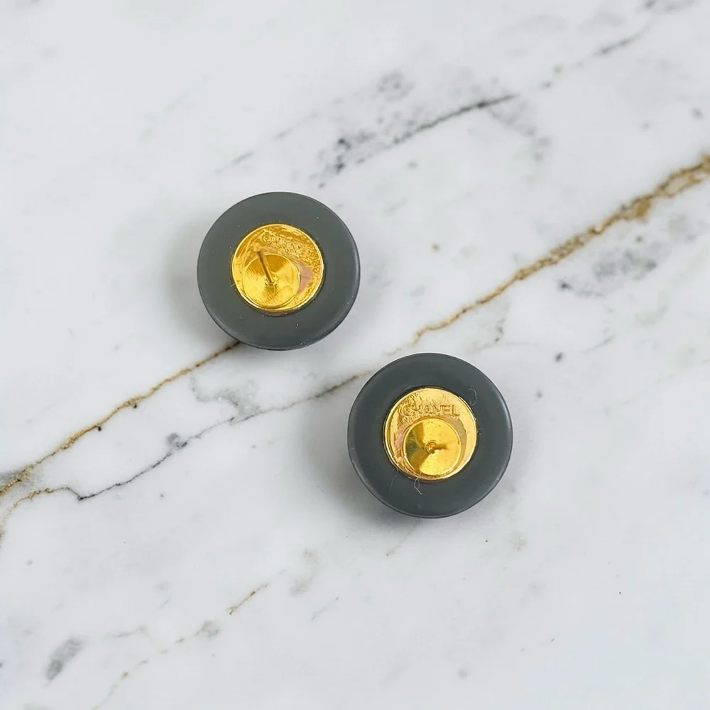Luxury Black/Gold Upcycled Button Earrings 18mm